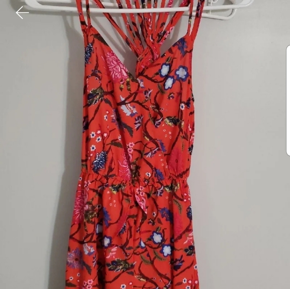Red floral romper dress